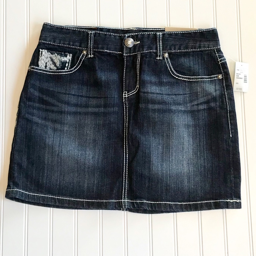 NWT Maurice's Dark Wash Embellished Jean Skirt